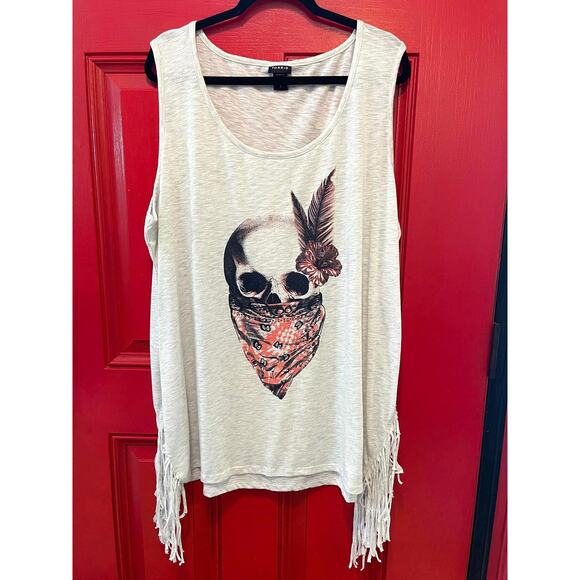 Torrid Skull Punk Gothic Slub Semi Sheer Western Fringe Scoop Neck Tank Top 5X - Picture 1 of 1